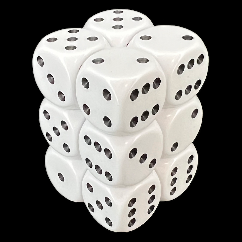 Chessex Opaque White & Black 12 x D6 Dice Set