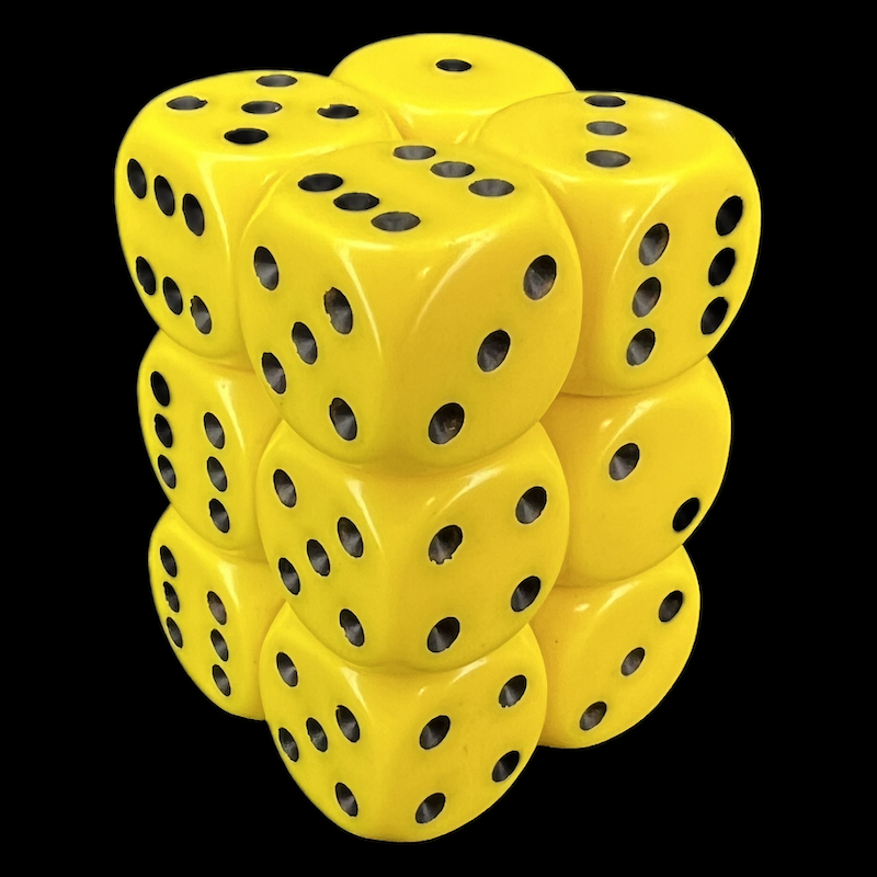 Chessex Opaque Yellow & Black 12 x D6 Dice Set
