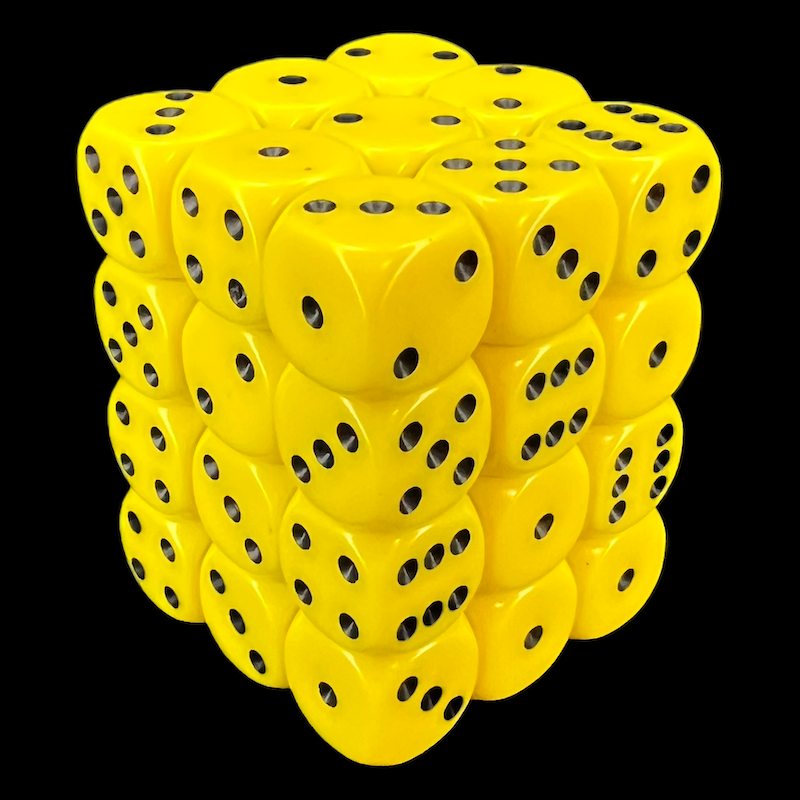 Chessex Opaque Yellow & Black 36 x D6 Dice Set