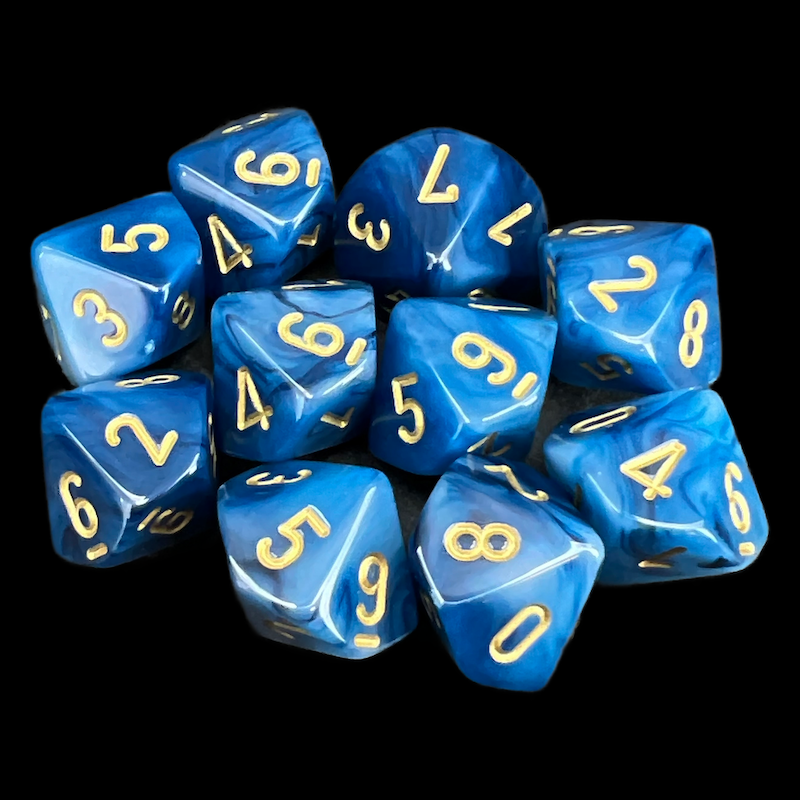 Chessex Phantom Teal & Gold 10 x D10 Dice Set