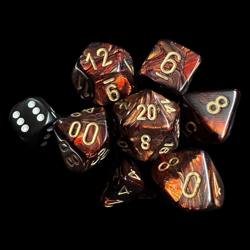 Chessex Scarab Blue Blood & Gold MEGA-HEDRAL Jumbo 7 Dice Polyset