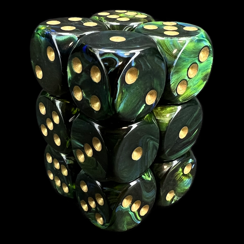 Chessex Scarab Jade & Gold 12 x D6 Dice Set