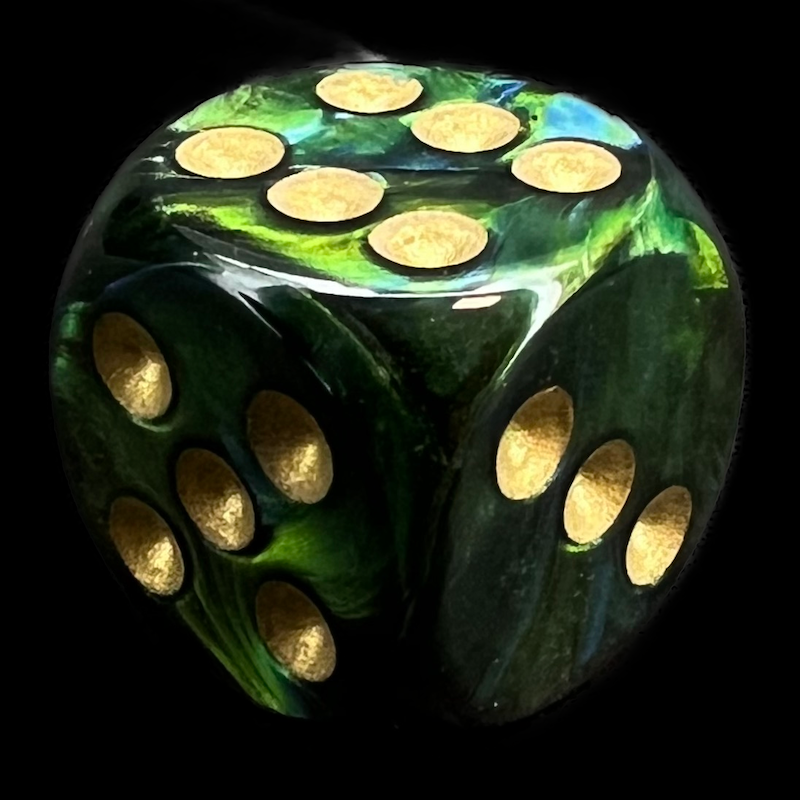 Chessex Scarab Jade & Gold 16mm D6 Spot Dice