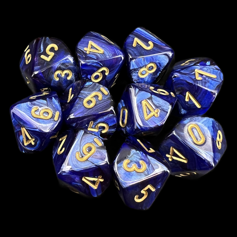 Chessex Scarab Royal Blue & Gold 10 x D10 Dice Set