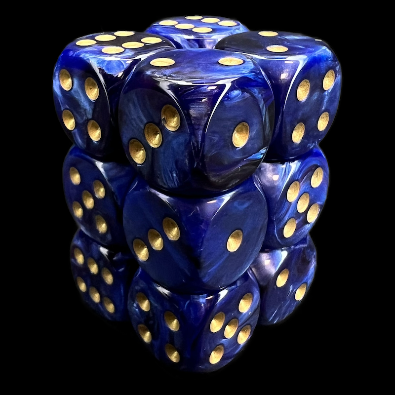 Chessex Scarab Royal Blue & Gold 12 x D6 Dice Set