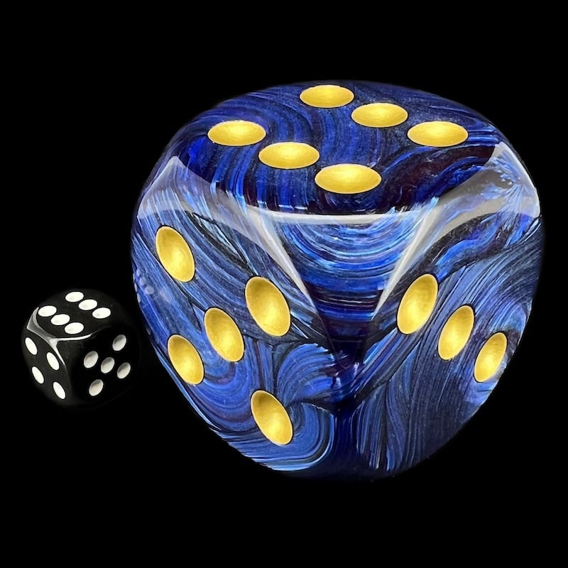 Chessex Scarab Royal Blue & Gold MASSIVE 50mm D6 Spot Dice