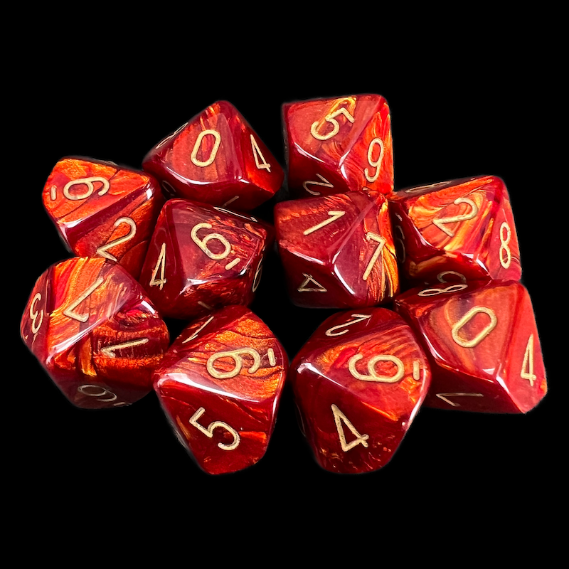 Chessex Scarab Scarlet & Gold 10 x D10 Dice Set