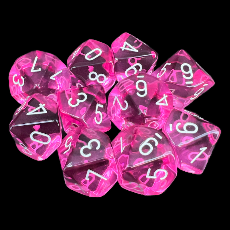 Chessex Translucent Pink & White 10 x D10 Dice Set