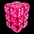 Chessex Translucent Pink & White 12 x D6 Dice Set