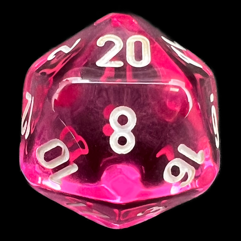 Chessex Translucent Pink & White D20 Dice