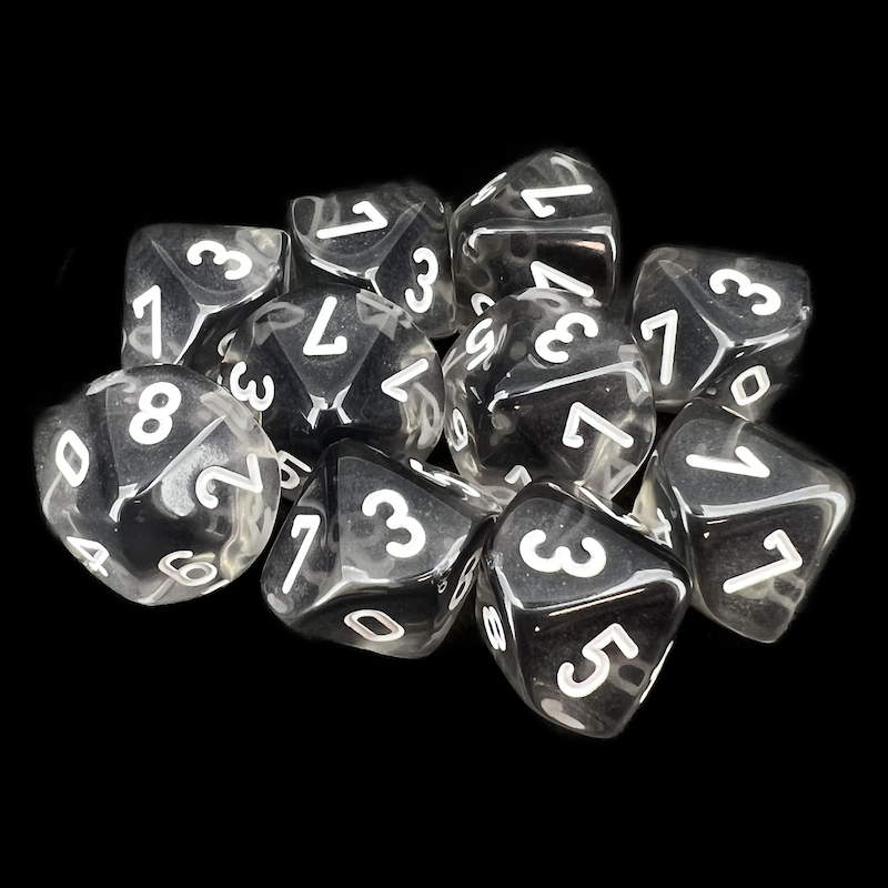 Chessex Translucent Smoke & White 10 x D10 Dice Set