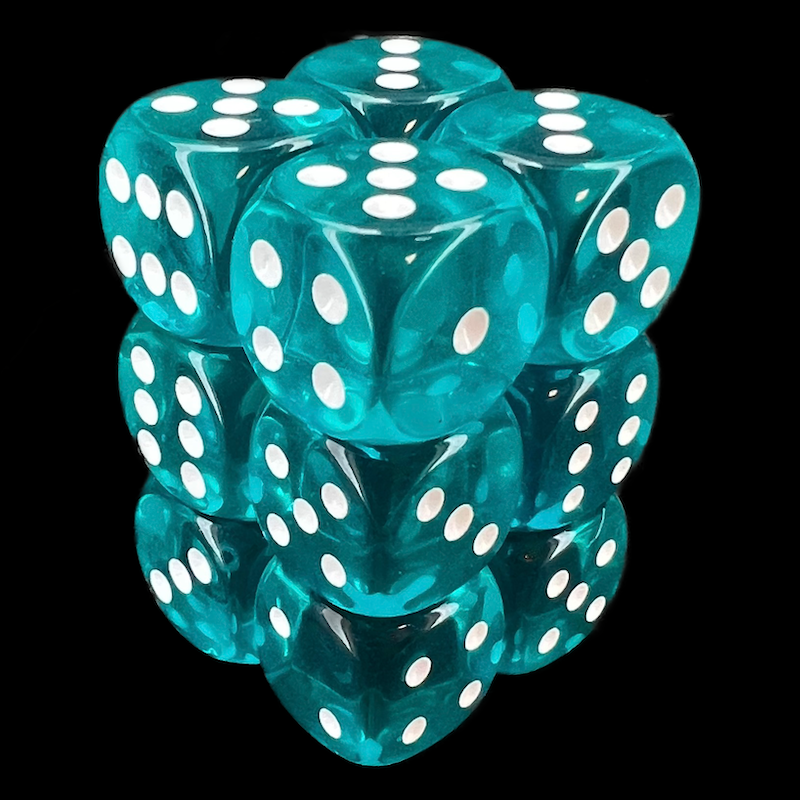 Chessex Translucent Teal & White 12 x D6 Dice Set
