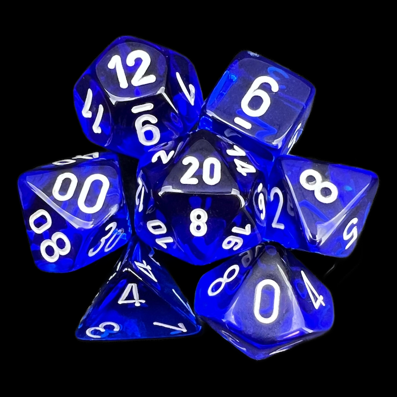 Chessex Translucent Blue & White 7 Dice Polyset
