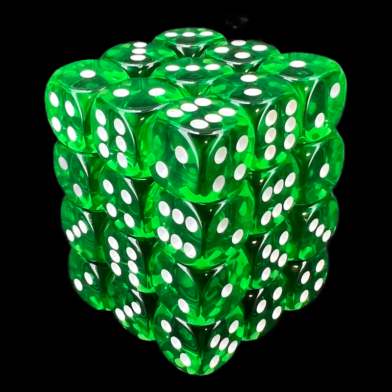 Chessex Translucent Green & White 36 x D6 Dice Set