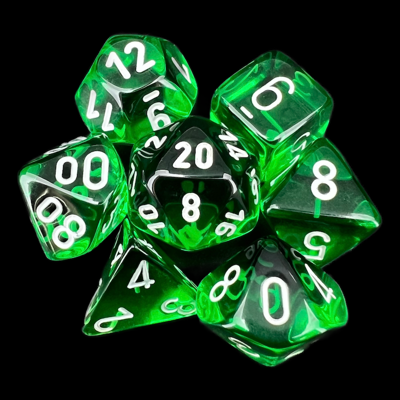Chessex Translucent Green & White 7 Dice Polyset