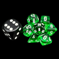 Chessex Translucent Green & White MINI-HEDRAL 7 Dice Polyset with Dice Cube
