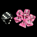Chessex Translucent Pink & White MINI-HEDRAL 7 Dice Polyset with Dice Cube