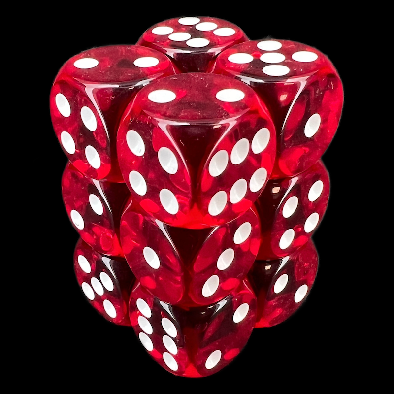 Chessex Translucent Red & White 12 x D6 Dice Set