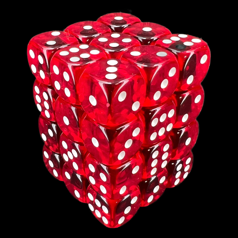 Chessex Translucent Red & White 36 x D6 Dice Set