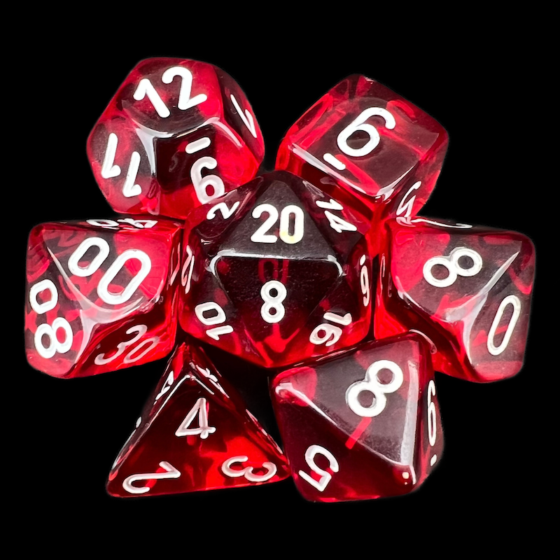 Chessex Translucent Red & White 7 Dice Polyset