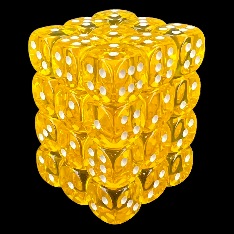 Chessex Translucent Yellow & White 36 x D6 Dice Set