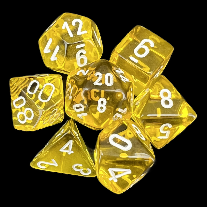 Chessex Translucent Yellow & White 7 Dice Polyset