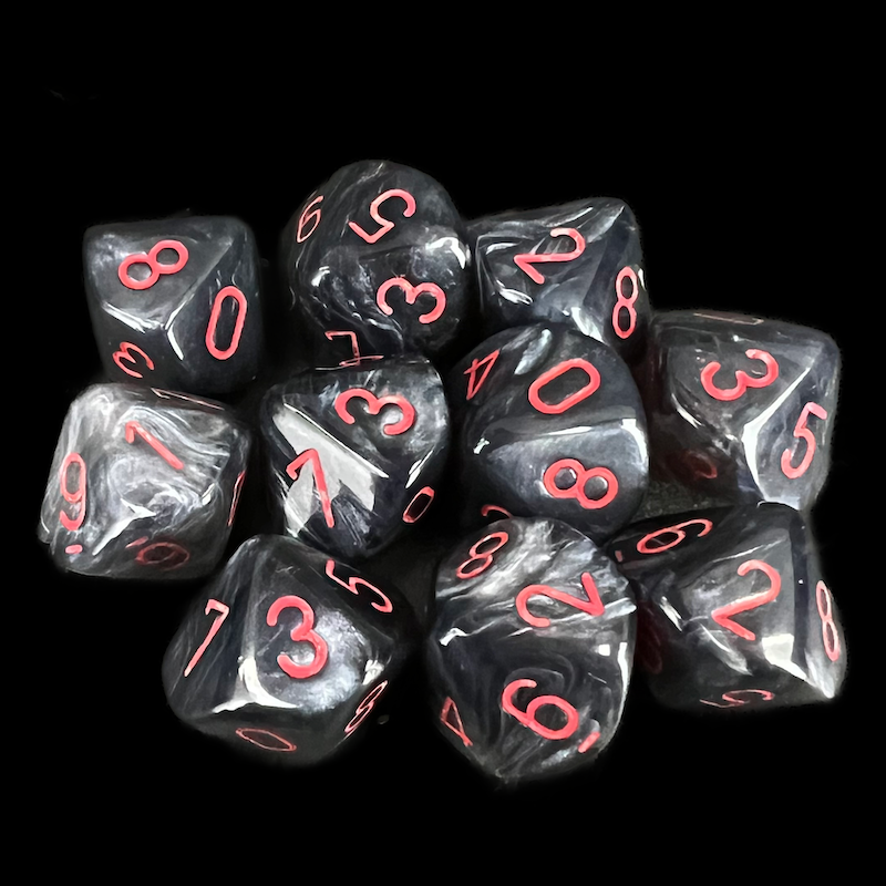 Chessex Velvet Black & Red 10 x D10 Dice Set