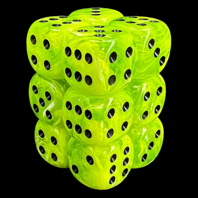 Chessex Vortex Bright Green & Black 12 x D6 Dice Set