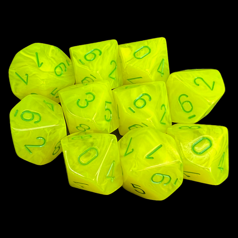 Chessex Vortex Electric Yellow 10 x D10 Dice Set - Discontinued