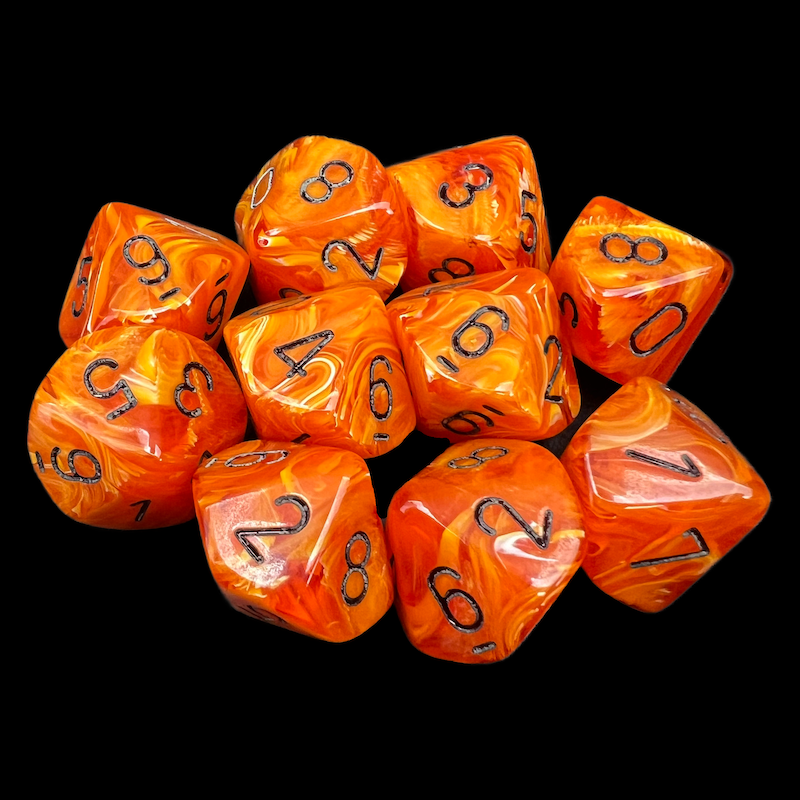 Chessex Vortex Orange & Black 10 x D10 Dice Set