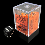 Chessex Vortex Orange & Black MINI-HEDRAL 7 Dice Polyset with Dice Cube