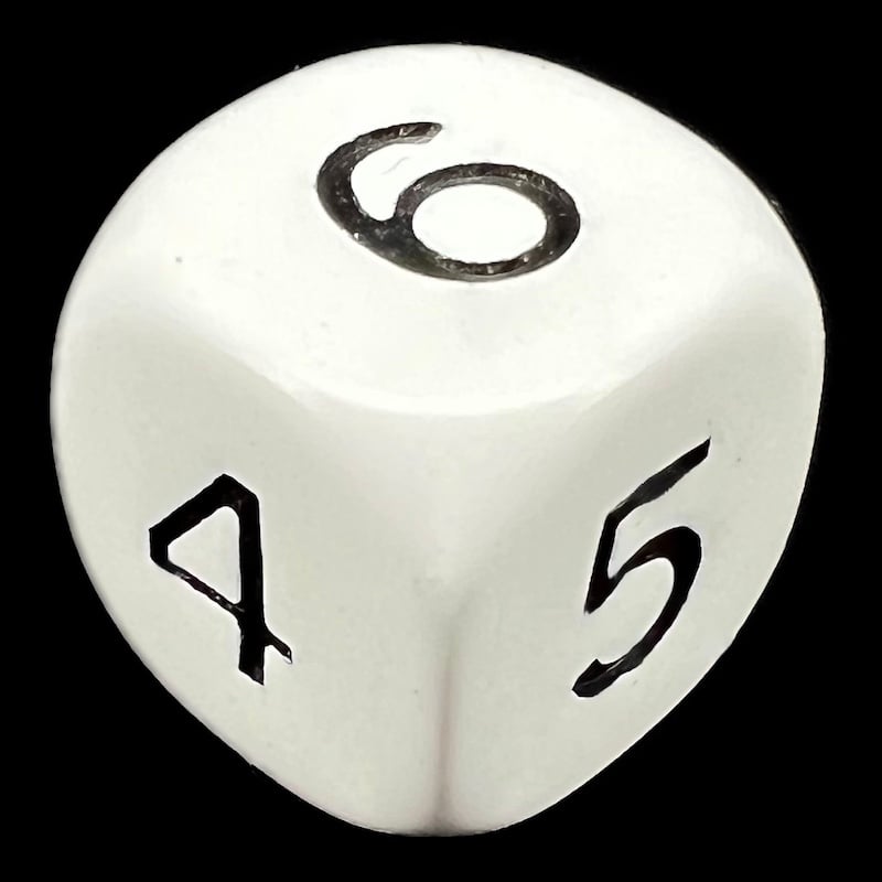 HALF PRICE CLEARANCE D&G Opaque White & Black Round Cornered 6 x D6 Dice Set