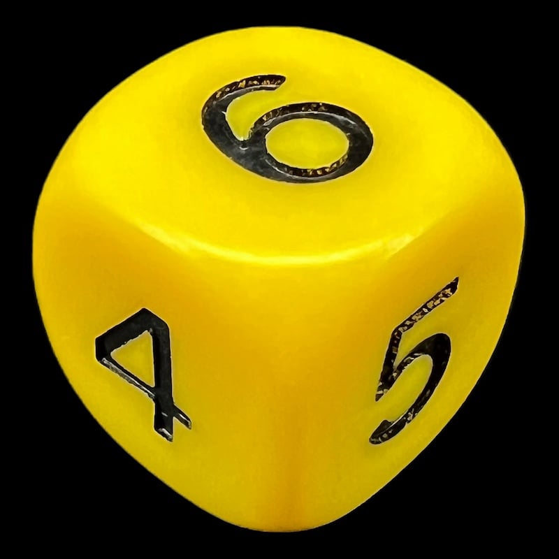 HALF PRICE CLEARANCE D&G Opaque Yellow & Black  Round Cornered 6 x D6 Dice Set