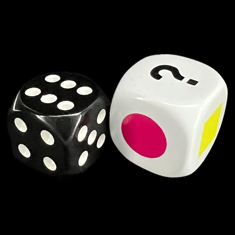 HALF PRICE CLEARANCE Colour Spot Pink Yellow Question Mark (?) 18mm D6 Dice