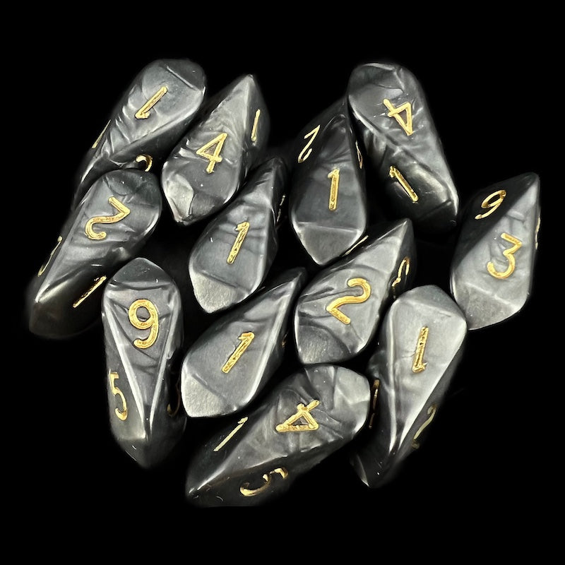 Crystal Caste Pearl Black 12 x D6 Dice Set