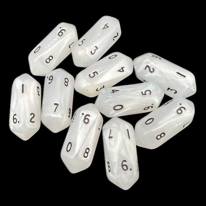Crystal Caste Pearl White 10 x D10 Dice Set