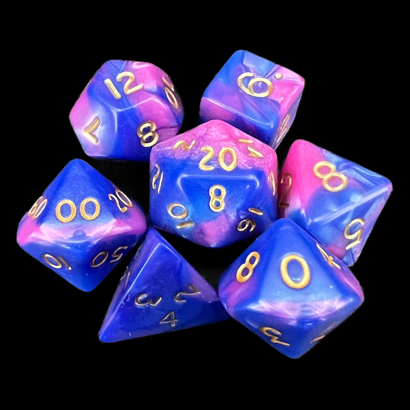 D&G Toxic Acid Pink & Blue 7 Dice Polyset