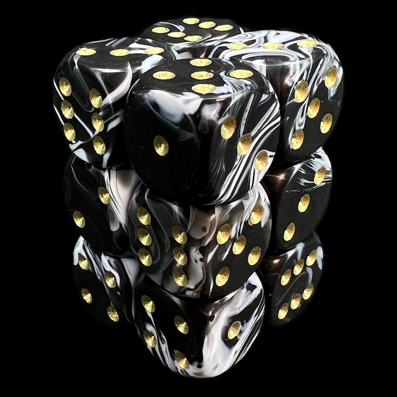 D&G Marble Black & White 12 x D6 Dice Set