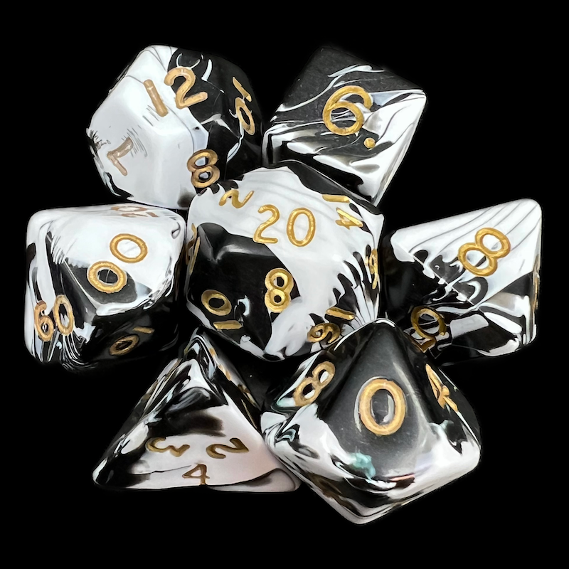 D&G Marble Black & White 7 Dice Polyset