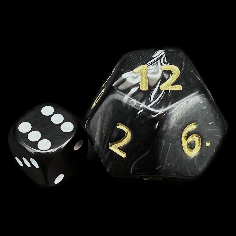 D&G Marble Black & White JUMBO 34mm D12 Dice