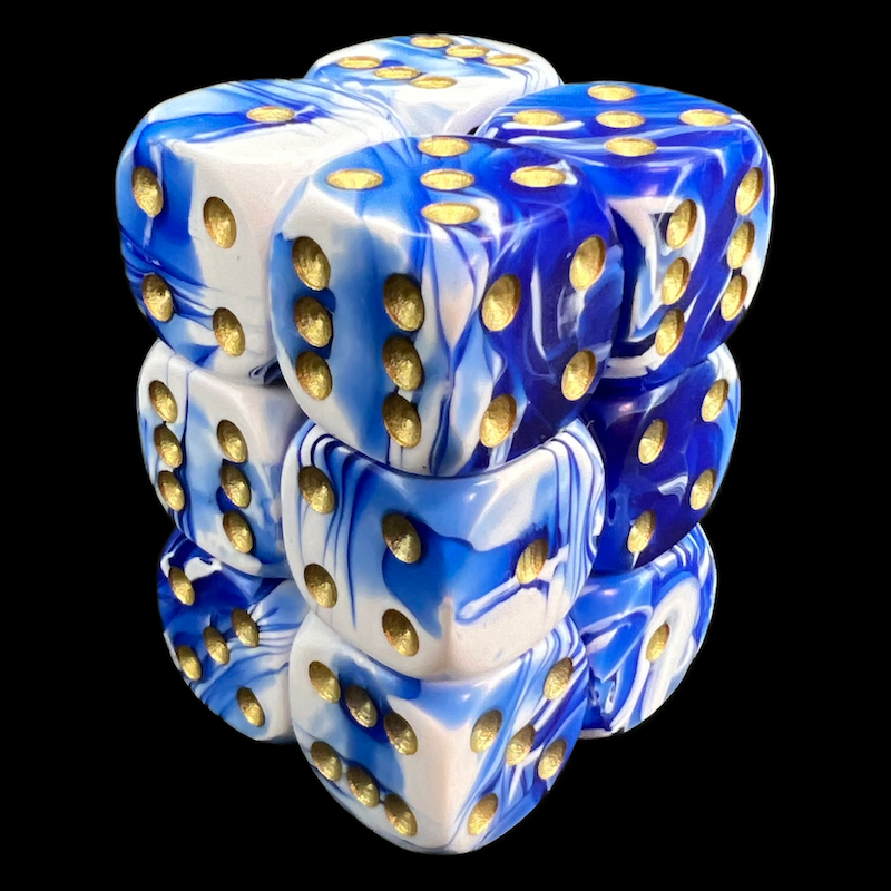 D&G Marble Blue & White 12 x D6 Dice Set