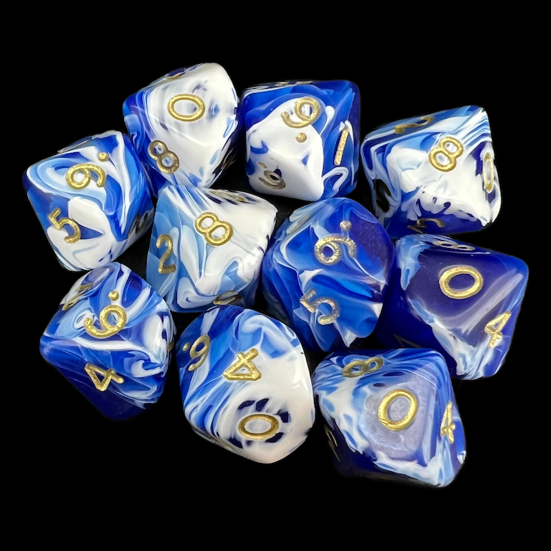 D&G Marble Blue & White 10 x D10 Dice Set