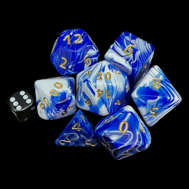 D&G Marble Blue & White JUMBO 34mm 7 Dice Polyset