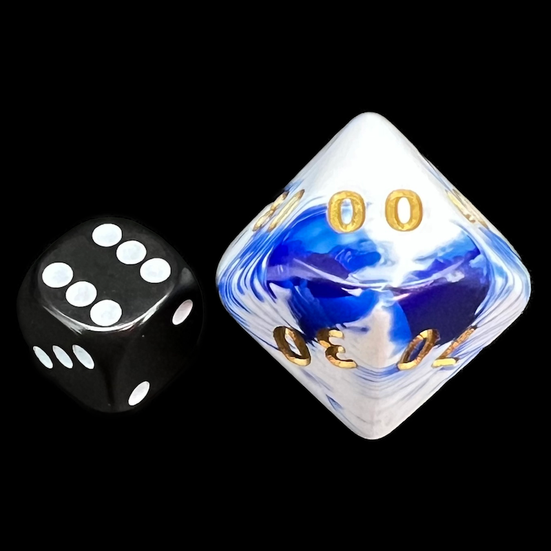 D&G Marble Blue & White JUMBO 34mm Percentile Dice