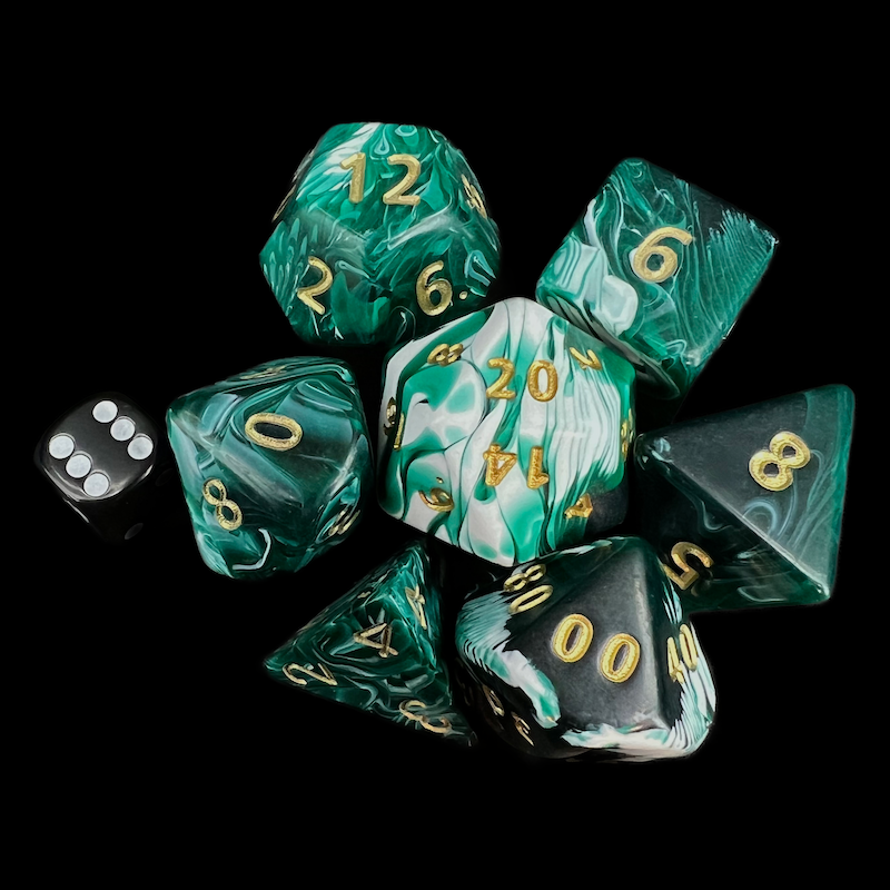 D&G Marble Green & White JUMBO 34mm 7 Dice Polyset