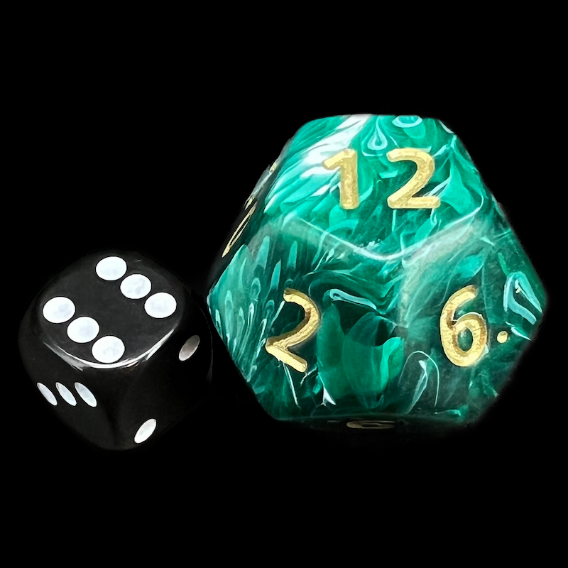D&G Marble Green & White JUMBO 34mm D12 Dice