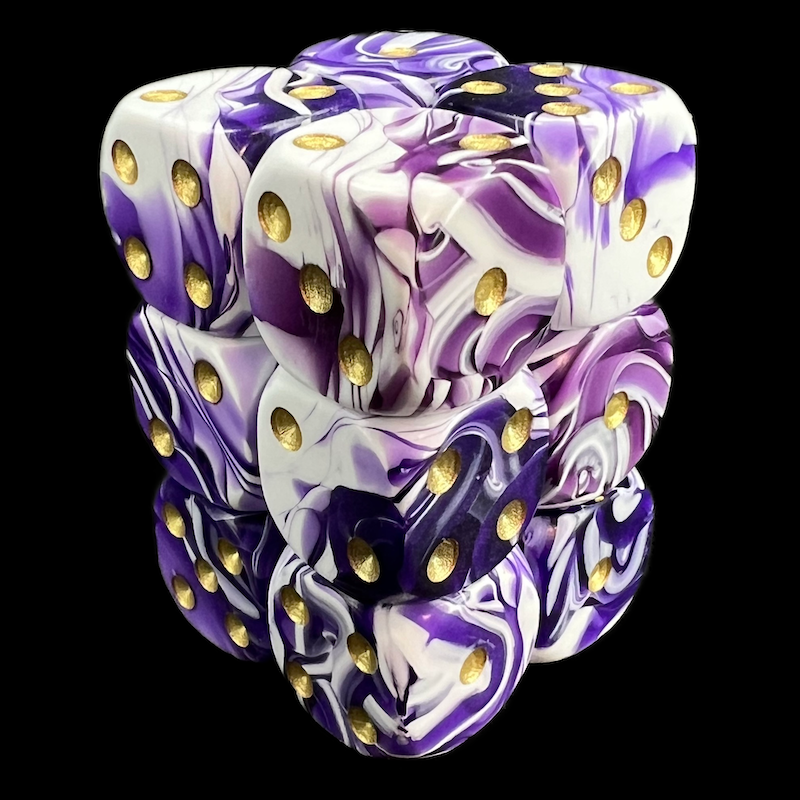 D&G Marble Purple & White 12 x D6 Dice Set