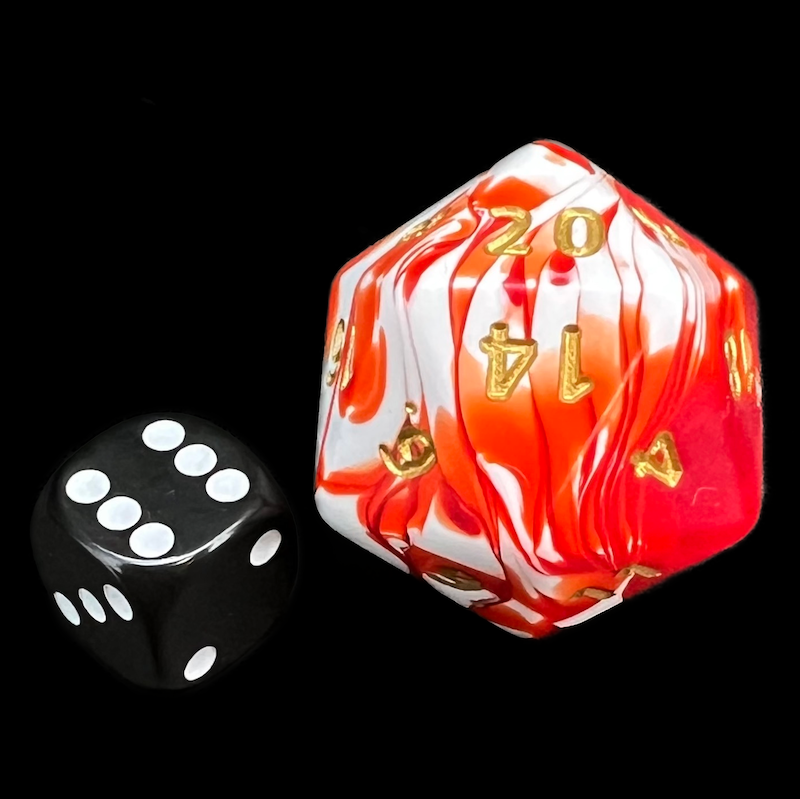 D&G Marble Red & White JUMBO 34mm D20 Dice