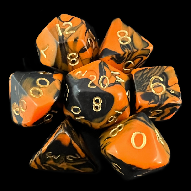 D&G Oblivion Orange & Black 7 Dice Polyset