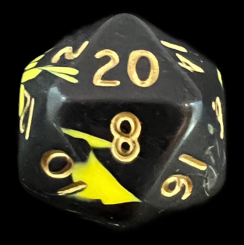 D&G Oblivion Yellow & Black D20 Dice